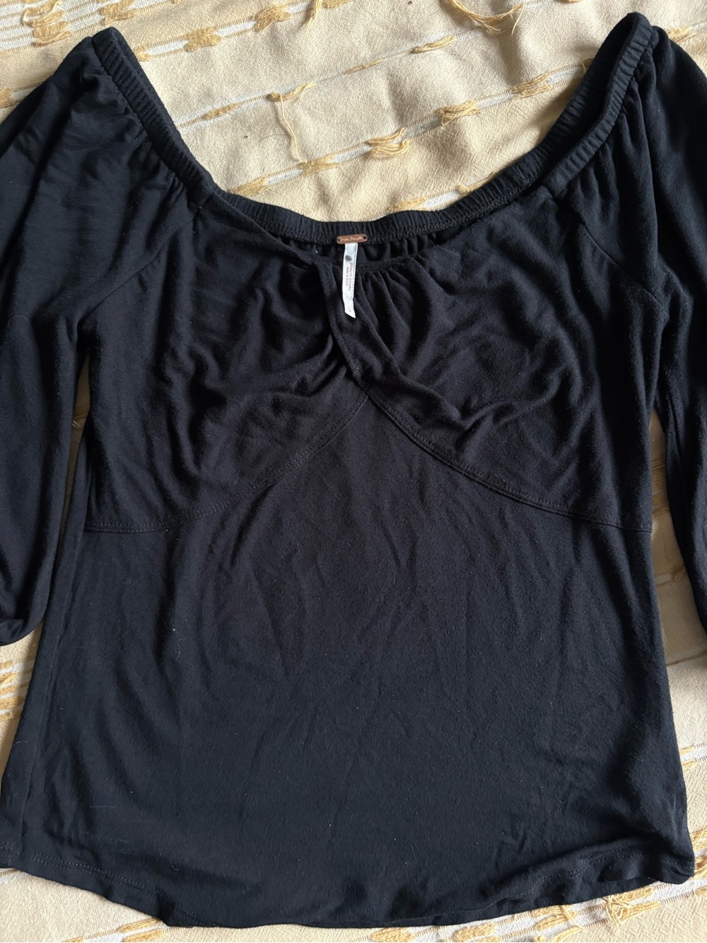 Free People Black Off-Shoulder Puff Sleeve Top - Picture 2 of 4